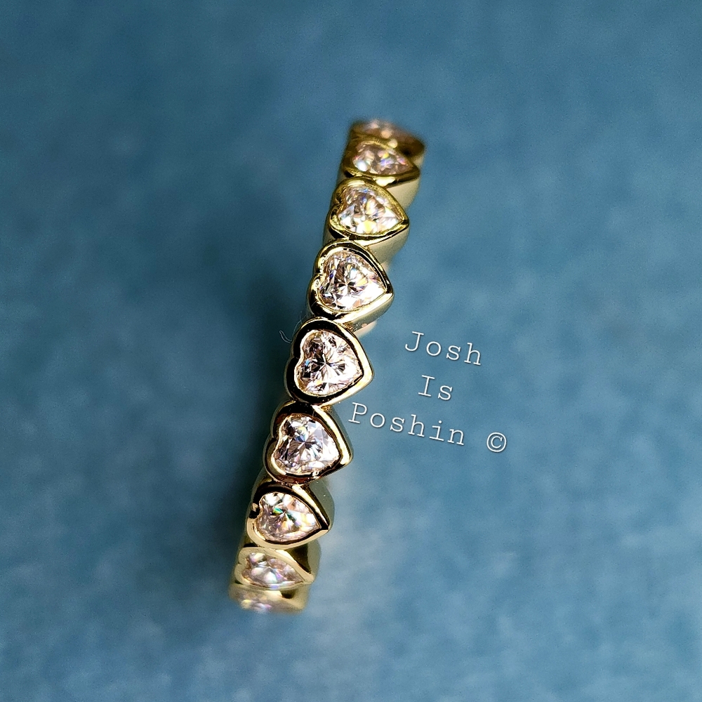 Heart Moissanite full eternity band in 18K yellow gold over sterling silver